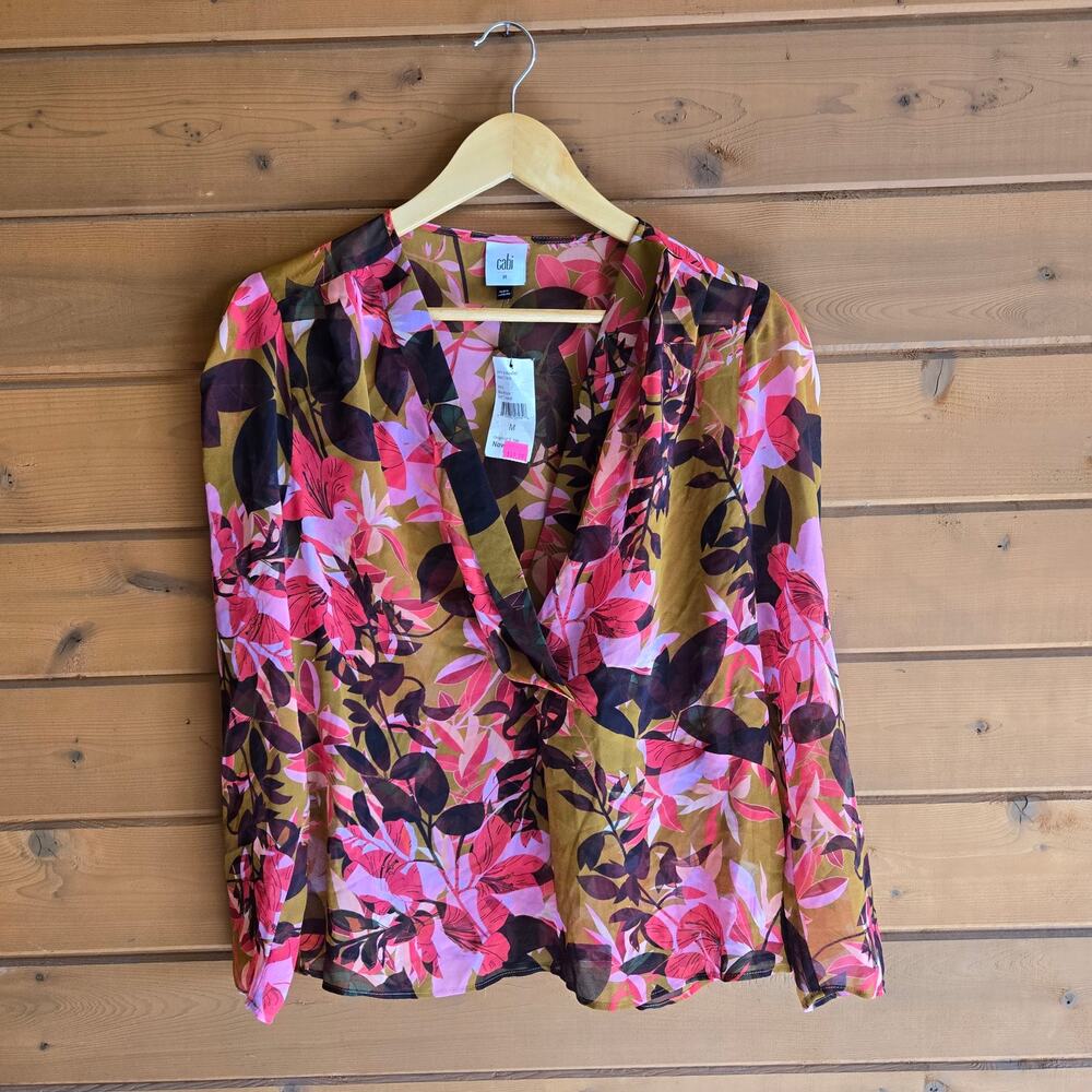 Cabi Mia Blouse Top Shirt 4257 Fall Tropical NWT Medium Flowy Vneck Flowers Boho - Picture 2 of 5